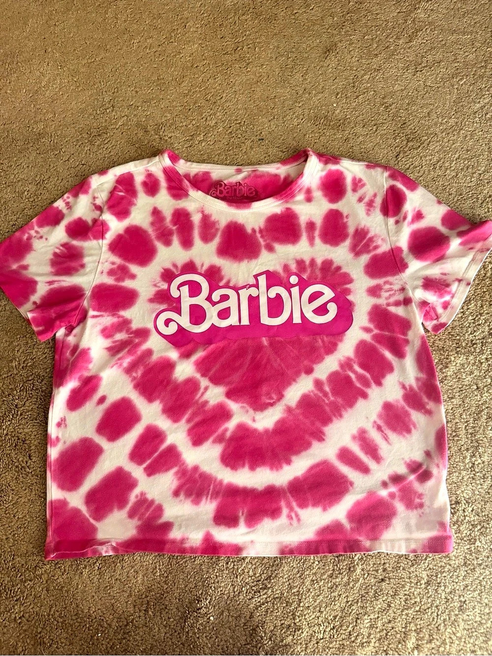 Hot Topic Barbie Logo Heart Tie-Dye Girls Baby T-Shirt Short Sleeve Tee Pink